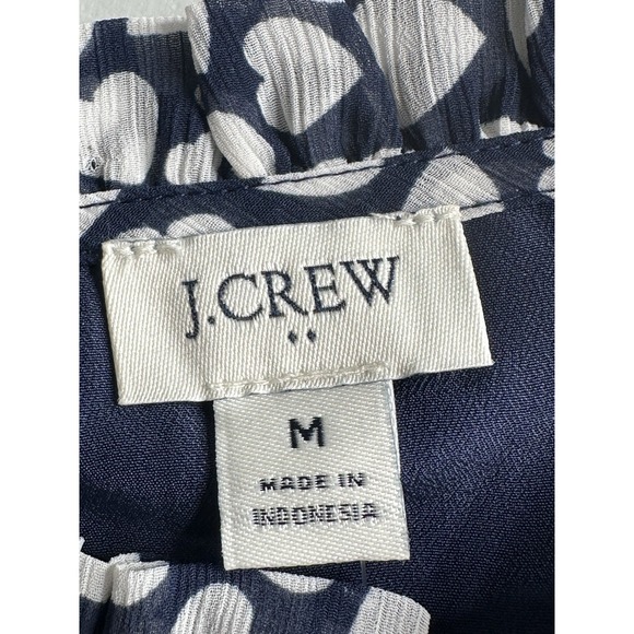 J.CREW Womens Size M White Navy Blue Pintuck Heart Print Popover Blouse Top - Picture 13 of 15